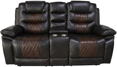Starlight Canyon Home Upholstered Console Loveseat with Power Recline, Reclining Loveseat Couch and Double Recliner for Living Room, Brown