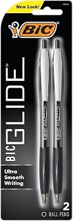BIC Glide Black Retractable Ballpoint Pens, Medium Point, 1.0mm, 2-Pack