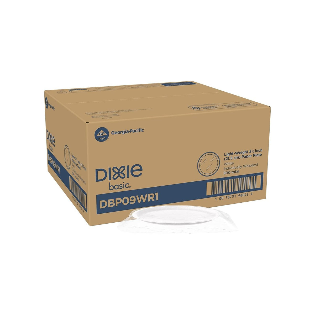 Dixie Basic® 8.5” Wrapped Light-Weight Paper Plates by PRO by Georgia-Pacific – 500 Count (Pack of 1), Paper, White, Model DBP09WR1