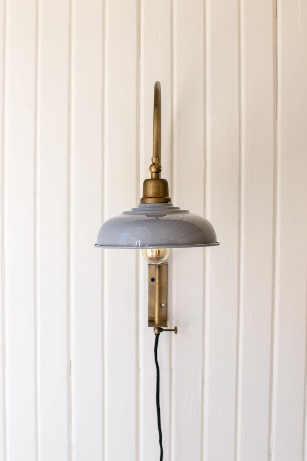 Wall Light with Grey Shade by KALALOU – 15 x 8 x 18, Brass, Grey, Gold, Model NDE1424