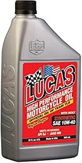 Lucas Oil 10777 High Performance Synthetic SAE 10W-40 Motorcycle Oil w/Moly - 1 Quart (Pack of 6)