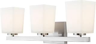 Canarm Hartley 3-Light Brushed Nickel Vanity Bath Light Fixture, Flat Opal Glass - 1 Each
