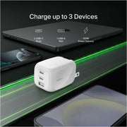 100W GaN 3-Port USB Wall Charger - 1xUSB-A by Belkin – 1.7" x 1.7", White, Model WCH016dqWH