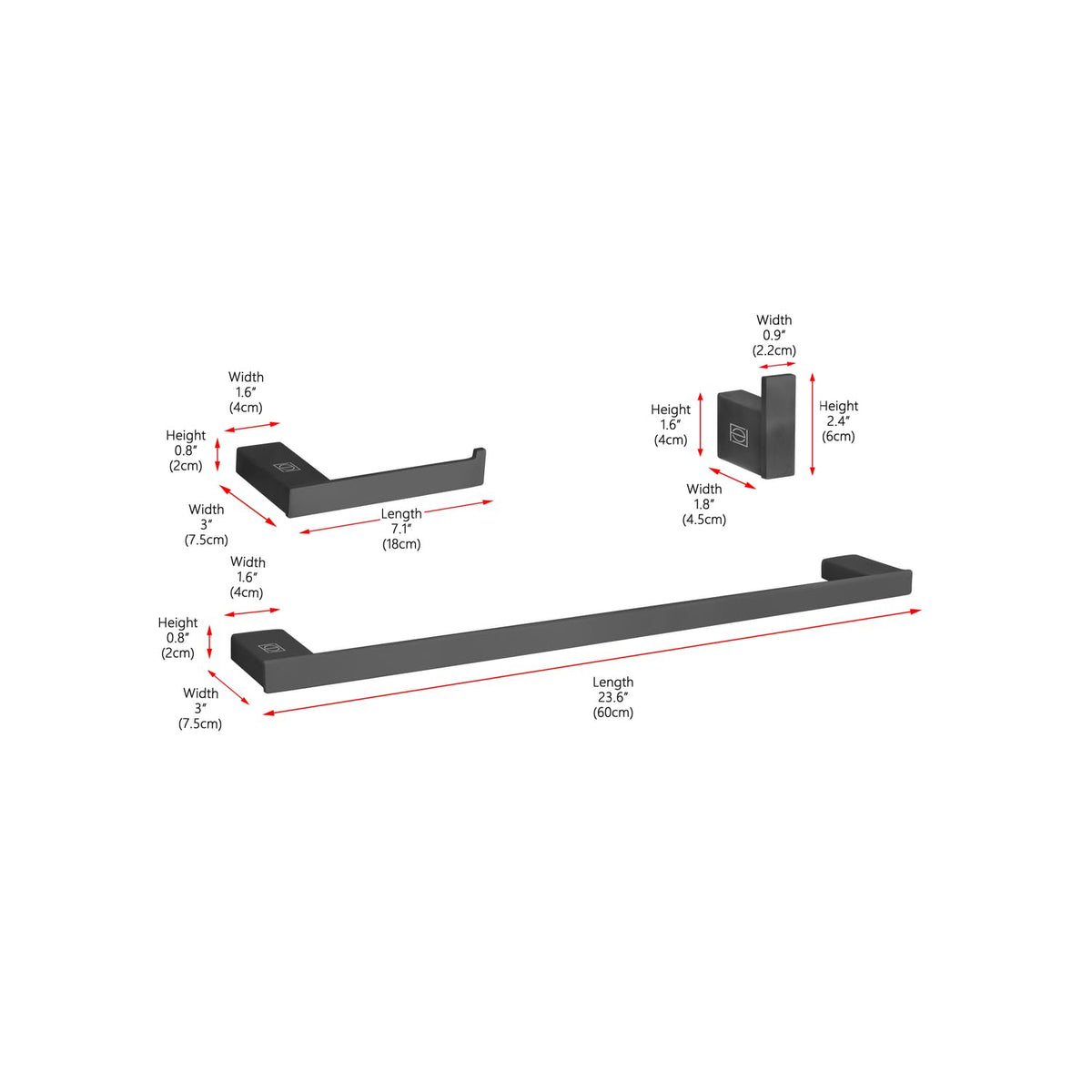 Sofia 3-Pc Stainless Steel Hardware Set in Black by Elegant Kitchen and Bath – Stainless Steel, Black, Model HWB-13S3HMBK