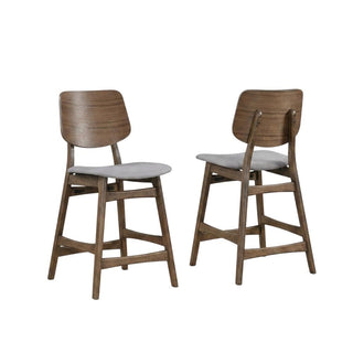 Solid Wood Counter Stools with Upholstered Seat by Starlight Canyon Home – Solid Wood, MDF, Fabric (100% Polyester), Foam, Grey, Pack of 2