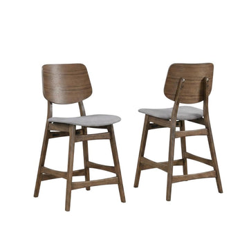 Solid Wood Counter Stools with Upholstered Seat by Starlight Canyon Home – Solid Wood, MDF, Fabric (100% Polyester), Foam, Grey, Pack of 2
