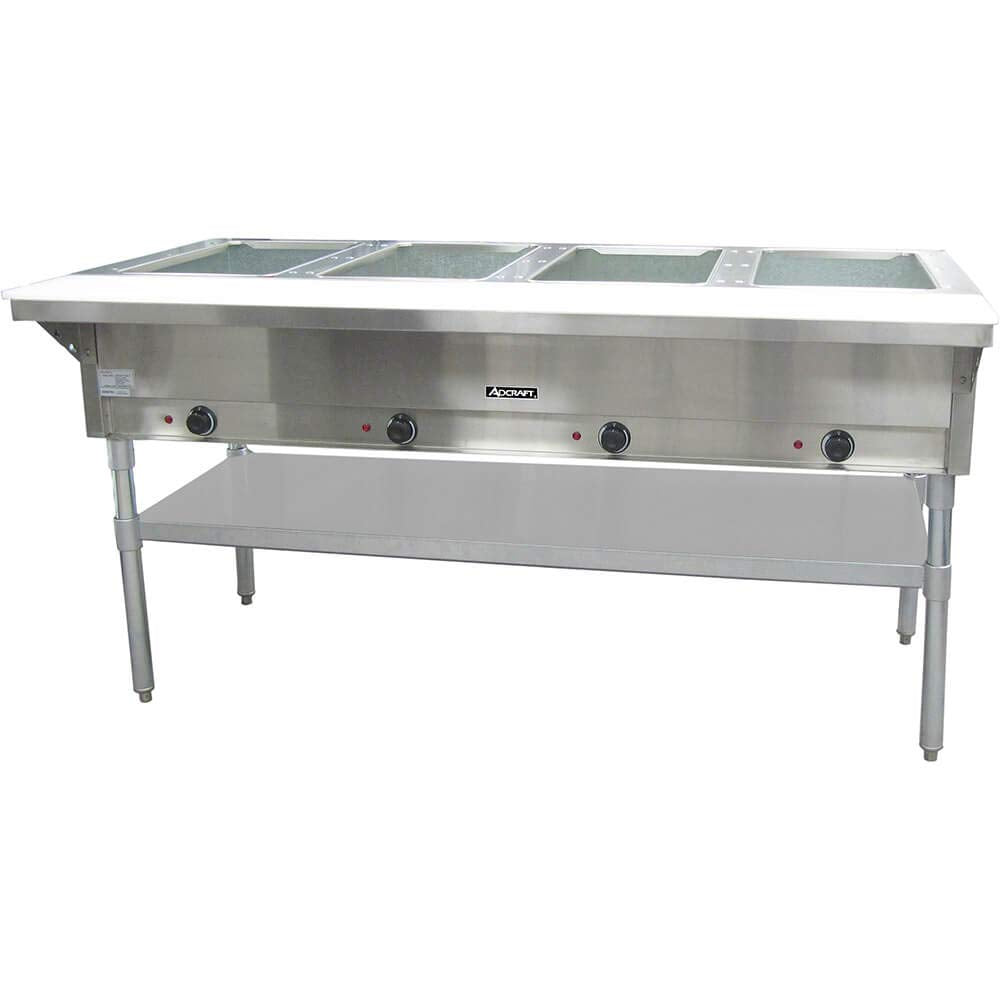 Four-Pan Electric Steam Table with Undershelf by Adcraft – Stainless Steel, Silver, Model ST-240/4