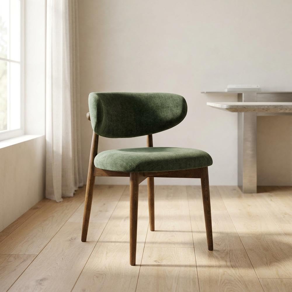 Velvet-Upholstered Dining Chair with Oak Legs by Starlight Canyon Home – Velvet, Green