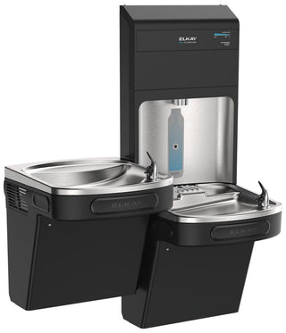 Pro Bottle Filling Station & Bi-Level ADA Cooler by Elkay – Black Stainless, Model LZSTL8WSBPRO-FLP4-FSR5