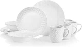 Corelle Linen Weave Embossed 16-Piece Dinnerware Set, Service for 4