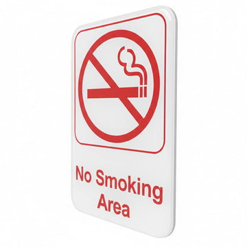 No Smoking Area Sign by Glownary – 9 Inches X 6 Inches, Plastic, Red White, Model 774nsa69rw