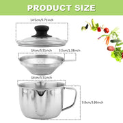 FaHuoJiuKa Stainless Steel Gravy Separator, 4 Cup Capacity with Strainer and Lid, Silver