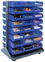 Global Industrial Double-Sided Mobile Rack with (96) Blue Bins, 36x25-1/2x55