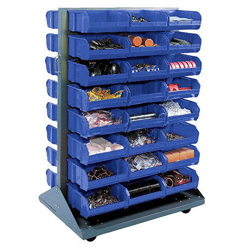 Double-Sided Mobile Rack with (96) Blue Bins by Global Industrial – Steel, Gray, Model 550174BL