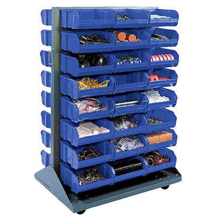 Double-Sided Mobile Rack with (96) Blue Bins by Global Industrial – Steel, Gray, Model 550174BL