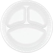 Dart 9CPWCR 9 in White Unlaminated Foam 3 Comp Plate (Case of 500)