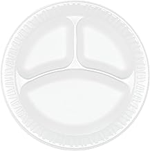 Dart 9CPWCR 9 in White Unlaminated Foam 3 Comp Plate (Case of 500)