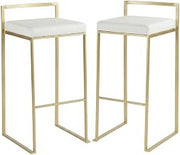 Furnifact Bar Stools Set of 2, Modern Gold Metal Frame White Faux Leather Stackable Kitchen Island Counter Bar Stools, 30.75" Seat Height