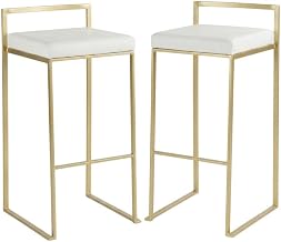 Furnifact Bar Stools Set of 2, Modern Gold Metal Frame White Faux Leather Stackable Kitchen Island Counter Bar Stools, 30.75" Seat Height