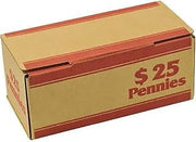 CONTROLTEK Kraft/Red Coin Box, 1-Compartment, $25 of Pennies, 50/Pack