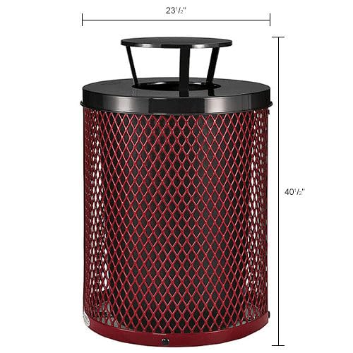 Outdoor Diamond Steel Trash Can with Rain Bonnet Lid by Global Industrial – Steel, Red, Model 261926RD