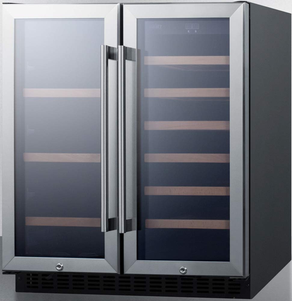 Summit Wine Cellar Beverage Center Combo - Stainless Steel by Summit Appliance – 30 inches, 5.8 cubic_feet, Stainless-Steel, Glass/Black, Model SWBV3071