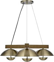Lighting Lakeland 15W X 3 Intergrated Dimmable Led Metal/Rubber Wood Pendant Light with Half Domed Metal Shade by Cal – Metal, Antique Brass/Wood, Model FX-3801-3C