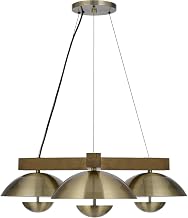 Cal Lighting Lakeland 15W X 3 Intergrated Dimmable Led Metal/Rubber Wood Pendant Light with Half Domed Metal Shade
