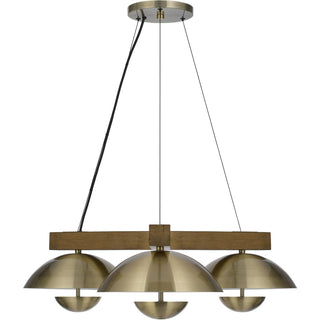 Lighting Lakeland 15W X 3 Intergrated Dimmable Led Metal/Rubber Wood Pendant Light with Half Domed Metal Shade by Cal – Metal, Antique Brass/Wood, Model FX-3801-3C