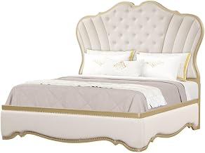 Athena Ivory and Gold Scalloped Bed, Queen