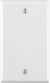 Leviton 1-Gang No Device Blank Wallplate, Standard Size, Thermoplastic Nylon, Box Mount, 80714-W, White