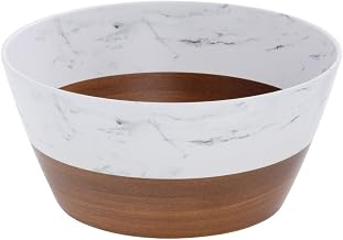 HUBERT Serving Bowl Wood and Marble Look Melamine - 9"Dia x 4 1/4"H