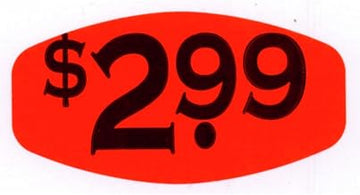 Price Labels $2.99 Red with Black Imprint - 1 3/8 L x 7/8 H 1000 Per Roll