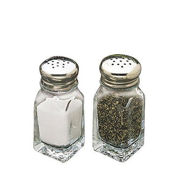 Square Salt and PepperShaker 2 oz by Tablecraft – 2.0 ounces, Glass with Stainless Steel Top, Clear, Model C15412