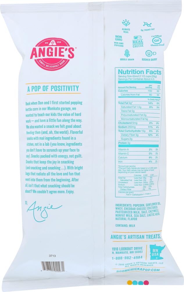 pop White Cheddar Popcorn by Angie's Artisan Treats – 4.5 Ounce, Pack of 12