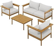 Modway Wren Teak Wood Outdoor Patio 4 Piece Furniture Set in Natural Sail
