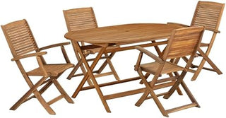 5-Piece Outdoor Patio Dining Set with Oval Acacia Table and 4 Chairs, Oil-Finish Wood, Comfortable Seating for Backyard and Garden Use