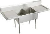 Elkay WNSF8248LR4 Commercial 96" x 27-1/2" Floor Mount Double Compartment Scullery Sink with Drainboard