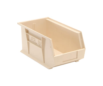Quantum Storage Heavy-Duty Stackable Plastic Storage Bins for Workshop by QUANTUM STORAGE SYSTEMS – 15" L x 9" W x 7" H, 851.81 cubic_inches, Plastic, Ivory, Pack of 12