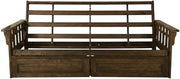 Kodiak Furniture Tucson Solid Wood Futon Frame with Storage Drawers, Queen Sofa Bed Frame for Living Room or Guest Bedroom, Rustic Walnut