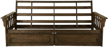 Kodiak Furniture Tucson Solid Wood Futon Frame with Storage Drawers, Queen Sofa Bed Frame for Living Room or Guest Bedroom, Rustic Walnut