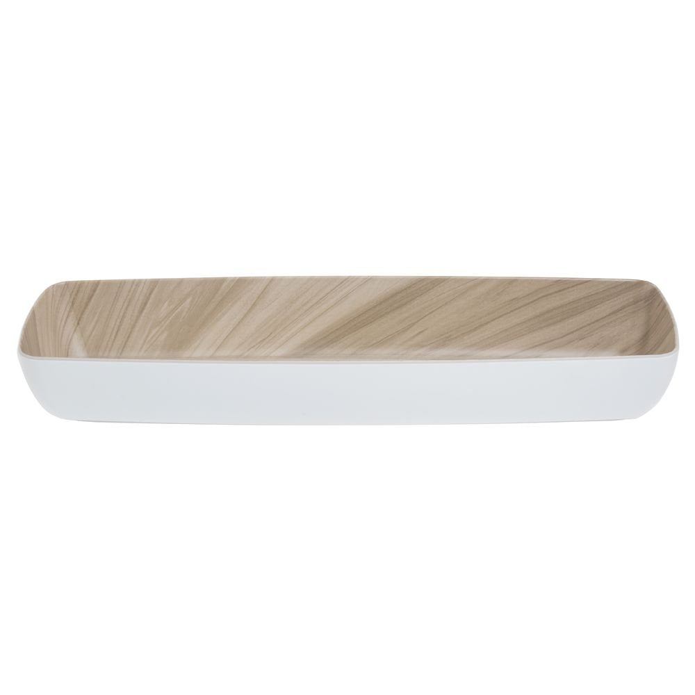 Serving Bowl Wood-Look White Melamine with Light Wood Inside - 20 7/8 L x 6 2/3 W x 3" H by HUBERT – Melamine, White, Model M2381-WHITE