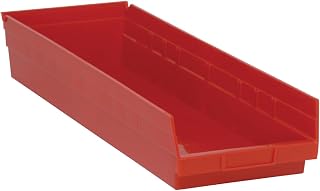 QUANTUM STORAGE SYSTEMS K-QSB114RD-4 4-Pack Plastic Shelf Bin Storage Containers, 23-5/8 inch x 8-3/8 inch x 4 inch, Red