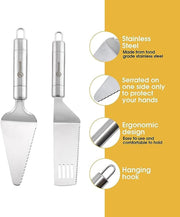 Paxnok Pie Server and Cake Cutter Set, Stainless Steel, Silver 10 Inches