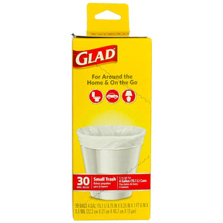 Flat Top Small Garbage Bag by Glad – 30 Count (Pack of 6), 4.0 gallons, Plastic, White, Pack of 6