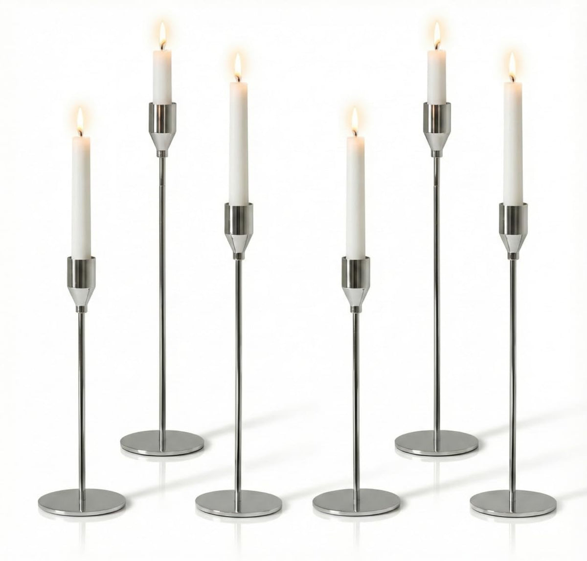 Pickood Taper Candle Holder Set, 9 to 13 Inch Heights, Chrome Silver