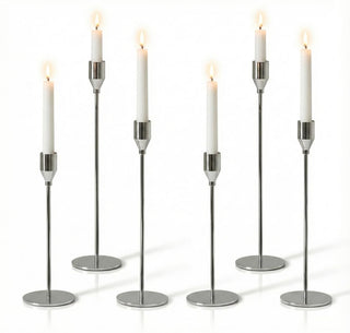 Pickood Taper Candle Holder Set, 9 to 13 Inch Heights, Chrome Silver