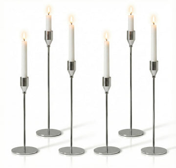 Pickood Taper Candle Holder Set, 9 to 13 Inch Heights, Chrome Silver