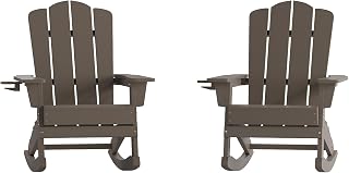 Flash Furniture HDPE Rocking Chair with Cup Holder, Brown, 2-Pack | Durable Construction, Commercial Use, All-Weather