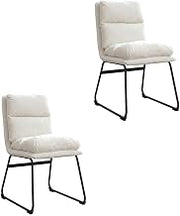 Furnifact Faux Leather Upholstered Dining Chairs Set of 2, Metal Frame Kitchen Chairs for Dining Room and Dining Table, Vanilla